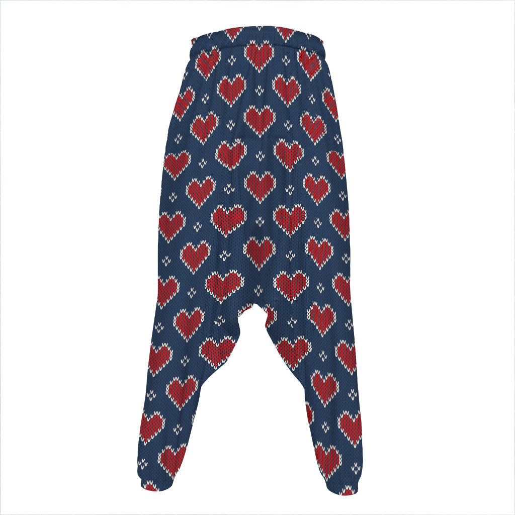 Heart Knitted Pattern Print Hammer Pants