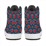 Heart Knitted Pattern Print High Top Leather Sneakers