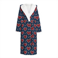 Heart Knitted Pattern Print Hooded Bathrobe