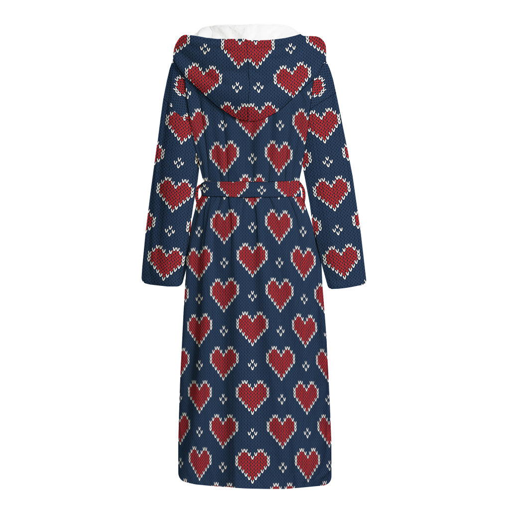 Heart Knitted Pattern Print Hooded Bathrobe