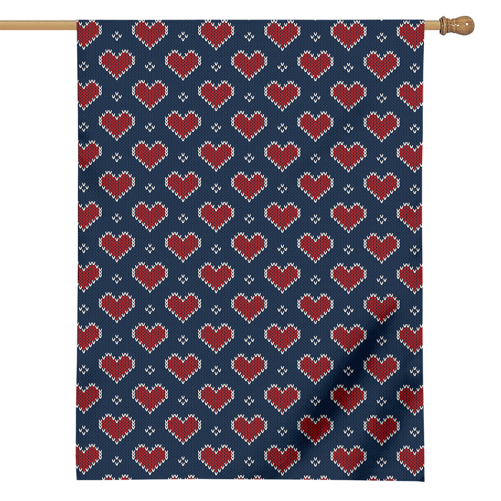 Heart Knitted Pattern Print House Flag