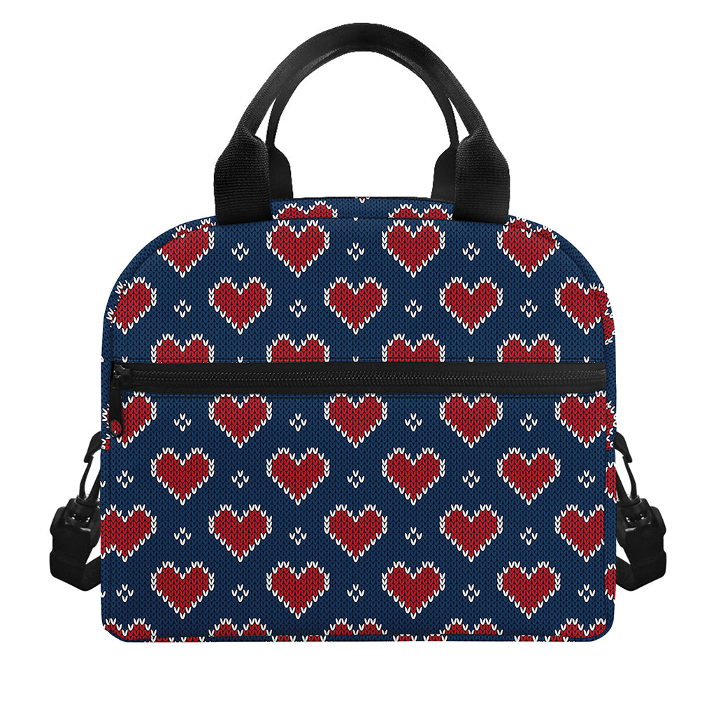 Heart Knitted Pattern Print Insulated Lunch Bag
