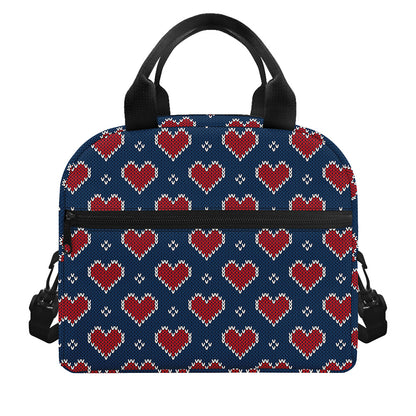 Heart Knitted Pattern Print Insulated Lunch Bag