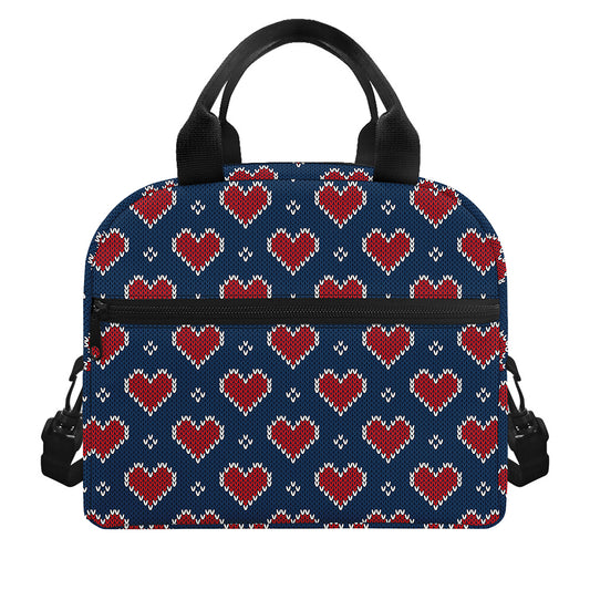 Heart Knitted Pattern Print Insulated Lunch Bag