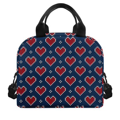 Heart Knitted Pattern Print Insulated Lunch Bag