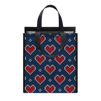 Heart Knitted Pattern Print Insulated Lunch Tote