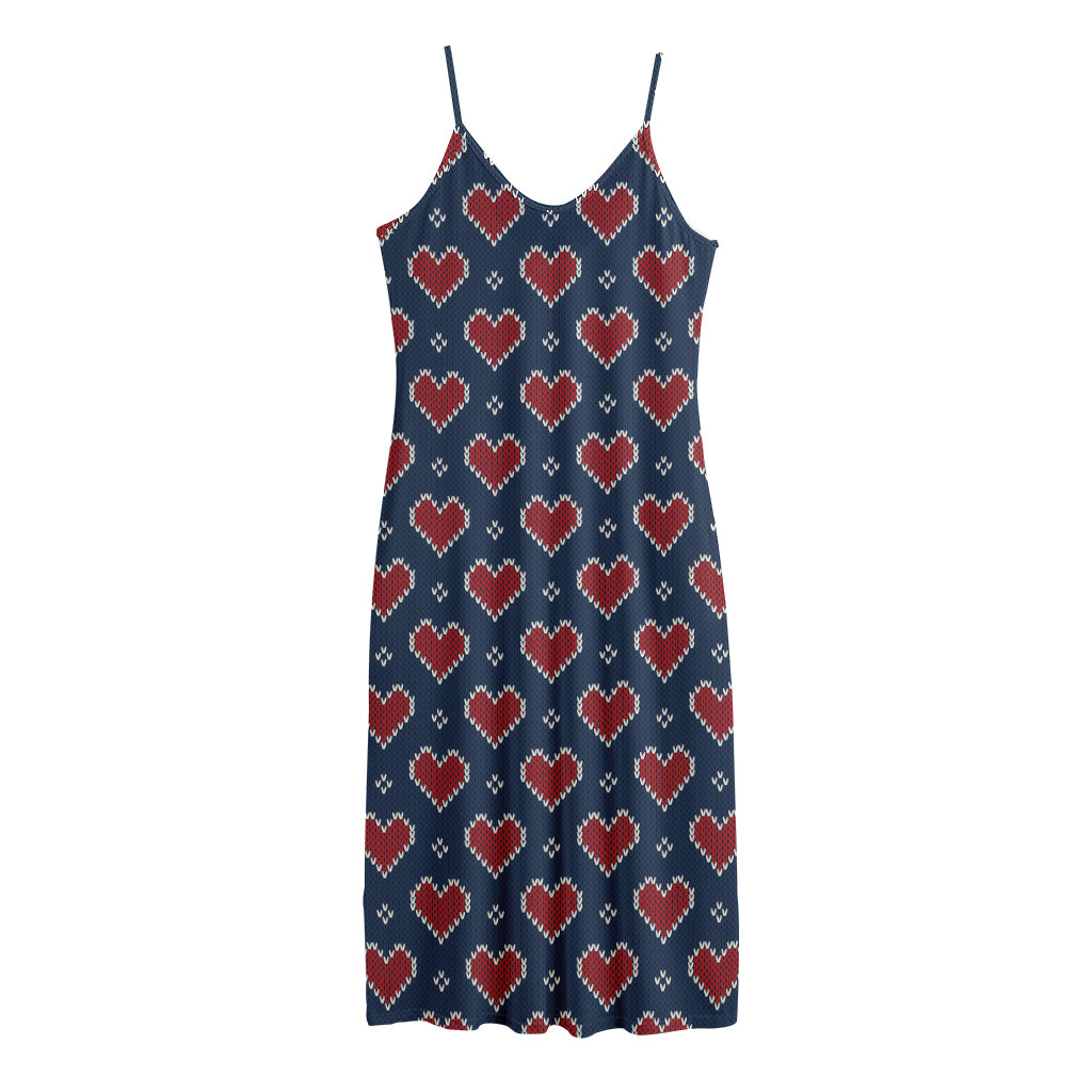 Heart Knitted Pattern Print Jersey Midi Cami Dress