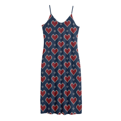 Heart Knitted Pattern Print Jersey Midi Cami Dress