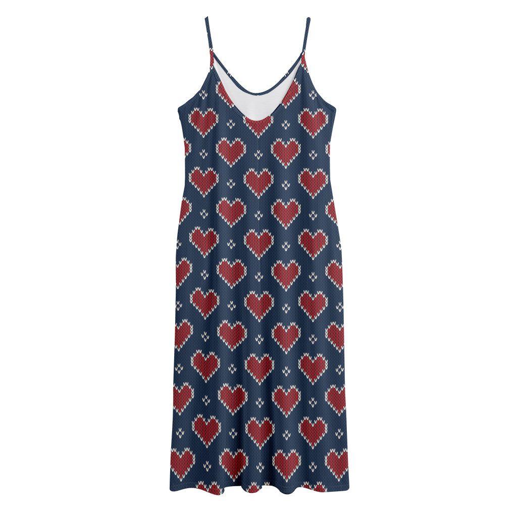 Heart Knitted Pattern Print Jersey Midi Cami Dress