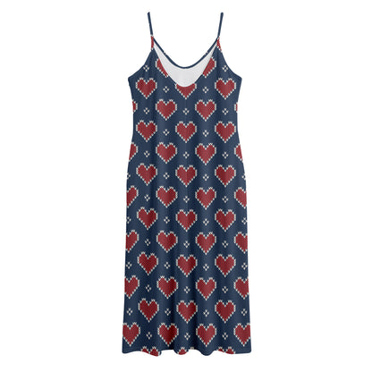 Heart Knitted Pattern Print Jersey Midi Cami Dress