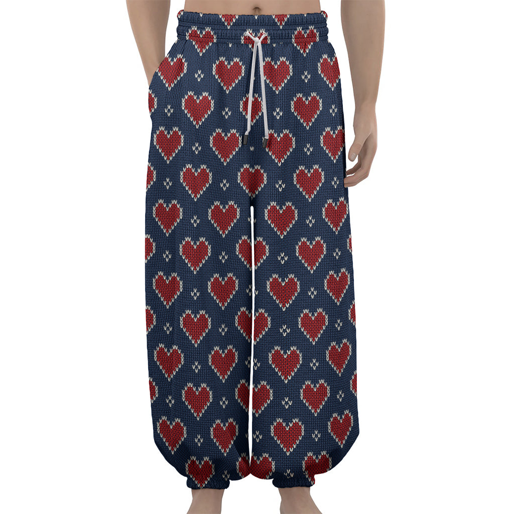 Heart Knitted Pattern Print Lantern Pants