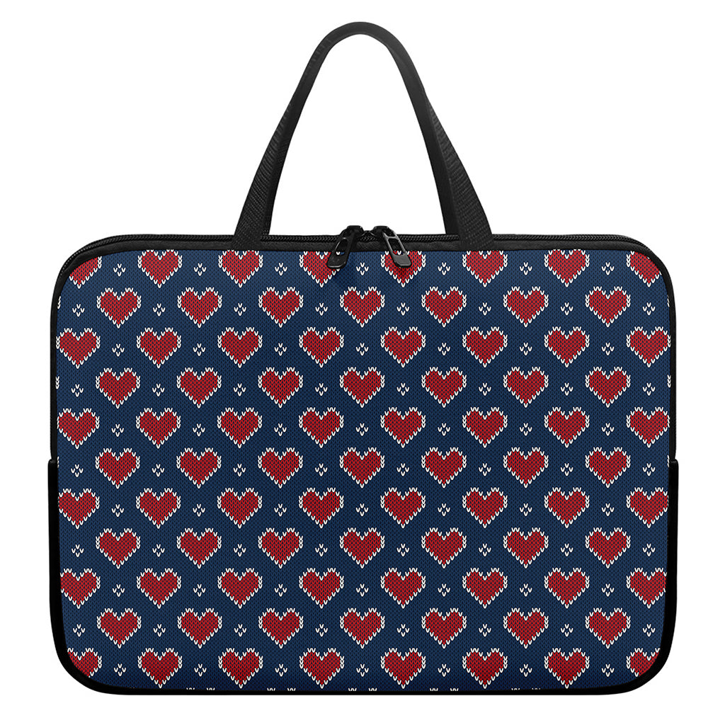 Heart Knitted Pattern Print Laptop Sleeve With Handle