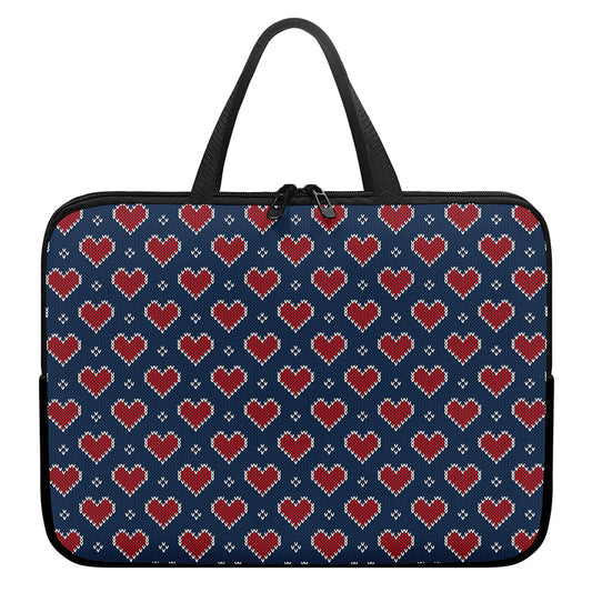 Heart Knitted Pattern Print Laptop Sleeve With Handle