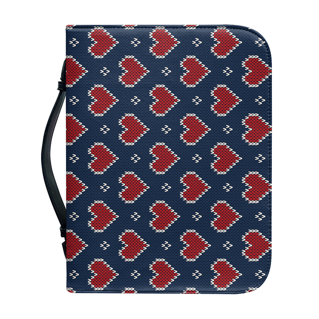 Heart Knitted Pattern Print Leather Bible Cover