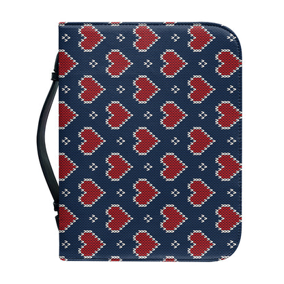 Heart Knitted Pattern Print Leather Bible Cover