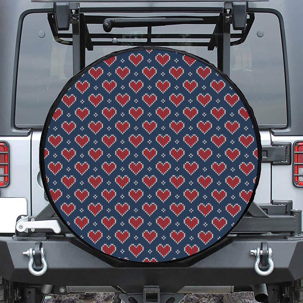 Heart Knitted Pattern Print Leather Spare Tire Cover