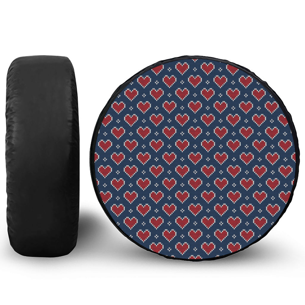 Heart Knitted Pattern Print Leather Spare Tire Cover