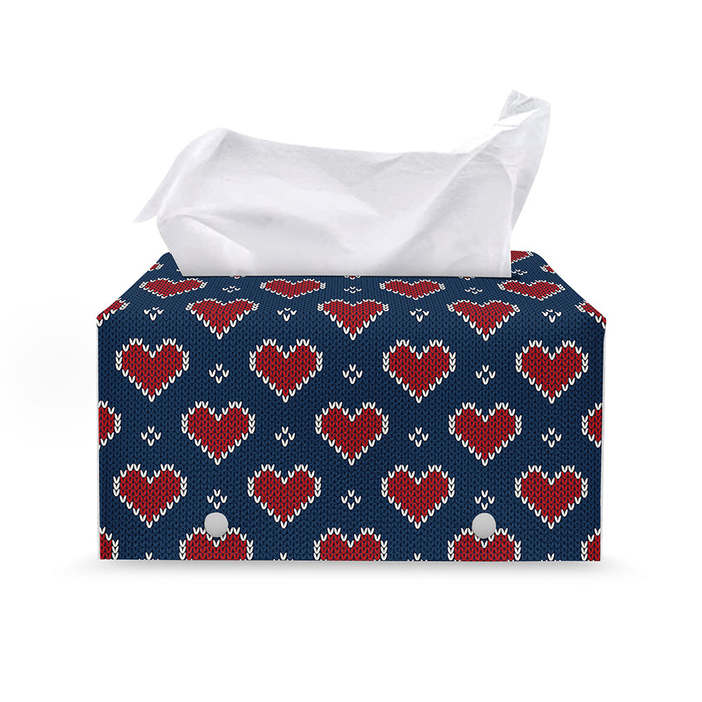 Heart Knitted Pattern Print Leather Tissue Box Cover