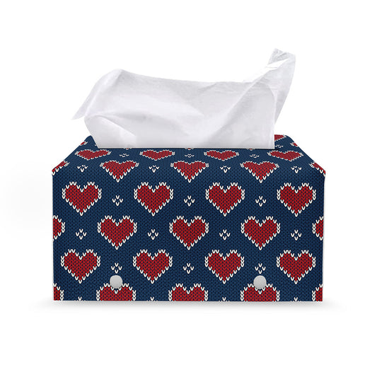 Heart Knitted Pattern Print Leather Tissue Box Cover
