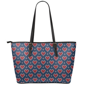 Heart Knitted Pattern Print Leather Tote Bag