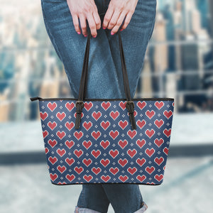 Heart Knitted Pattern Print Leather Tote Bag