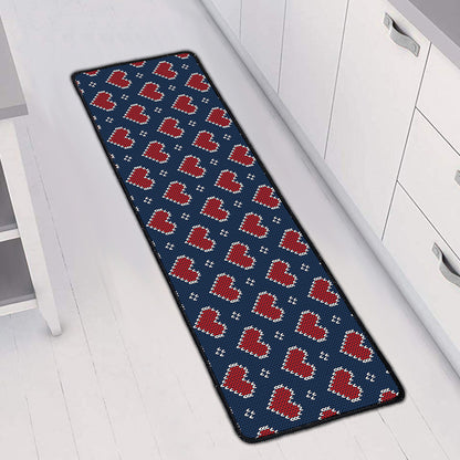 Heart Knitted Pattern Print Long Kitchen Mat
