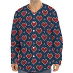Heart Knitted Pattern Print Long Sleeve Baseball Jersey