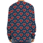 Heart Knitted Pattern Print Long Sleeve Baseball Jersey