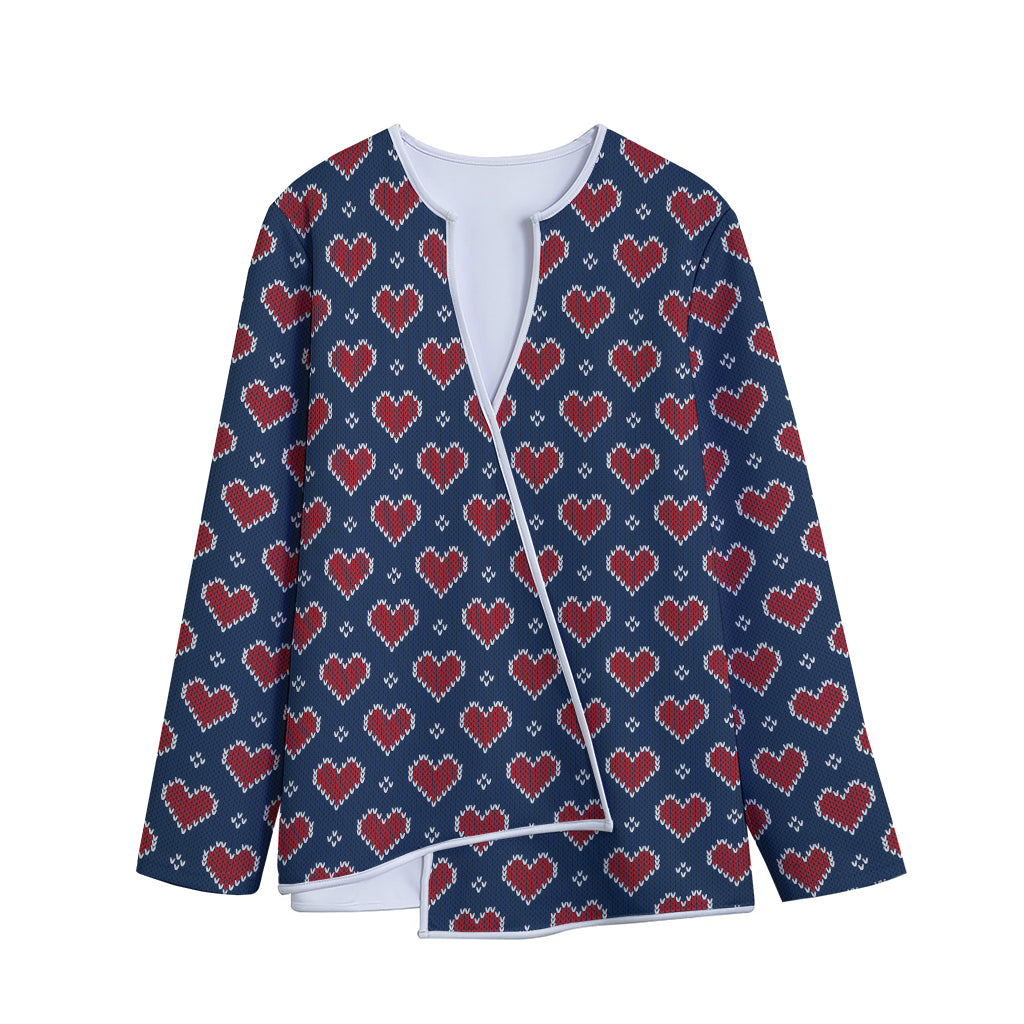 Heart Knitted Pattern Print Long Sleeve Short Coat