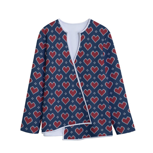 Heart Knitted Pattern Print Long Sleeve Short Coat