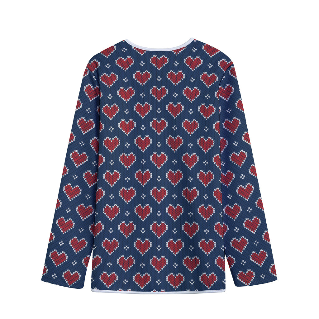 Heart Knitted Pattern Print Long Sleeve Short Coat