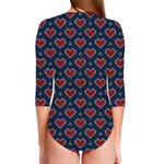 Heart Knitted Pattern Print Long Sleeve Swimsuit