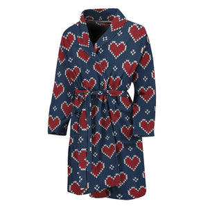 Heart Knitted Pattern Print Men's Bathrobe