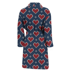 Heart Knitted Pattern Print Men's Bathrobe