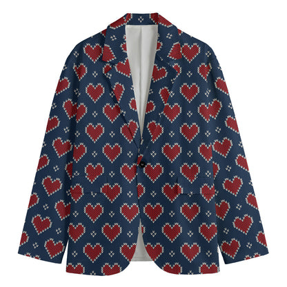 Heart Knitted Pattern Print Men's Blazer