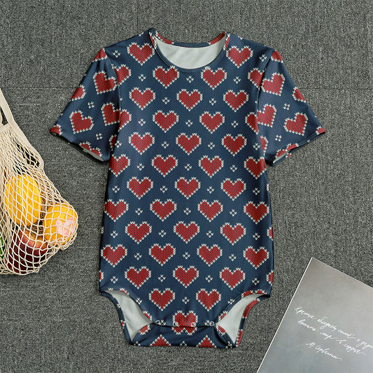 Heart Knitted Pattern Print Men's Bodysuit