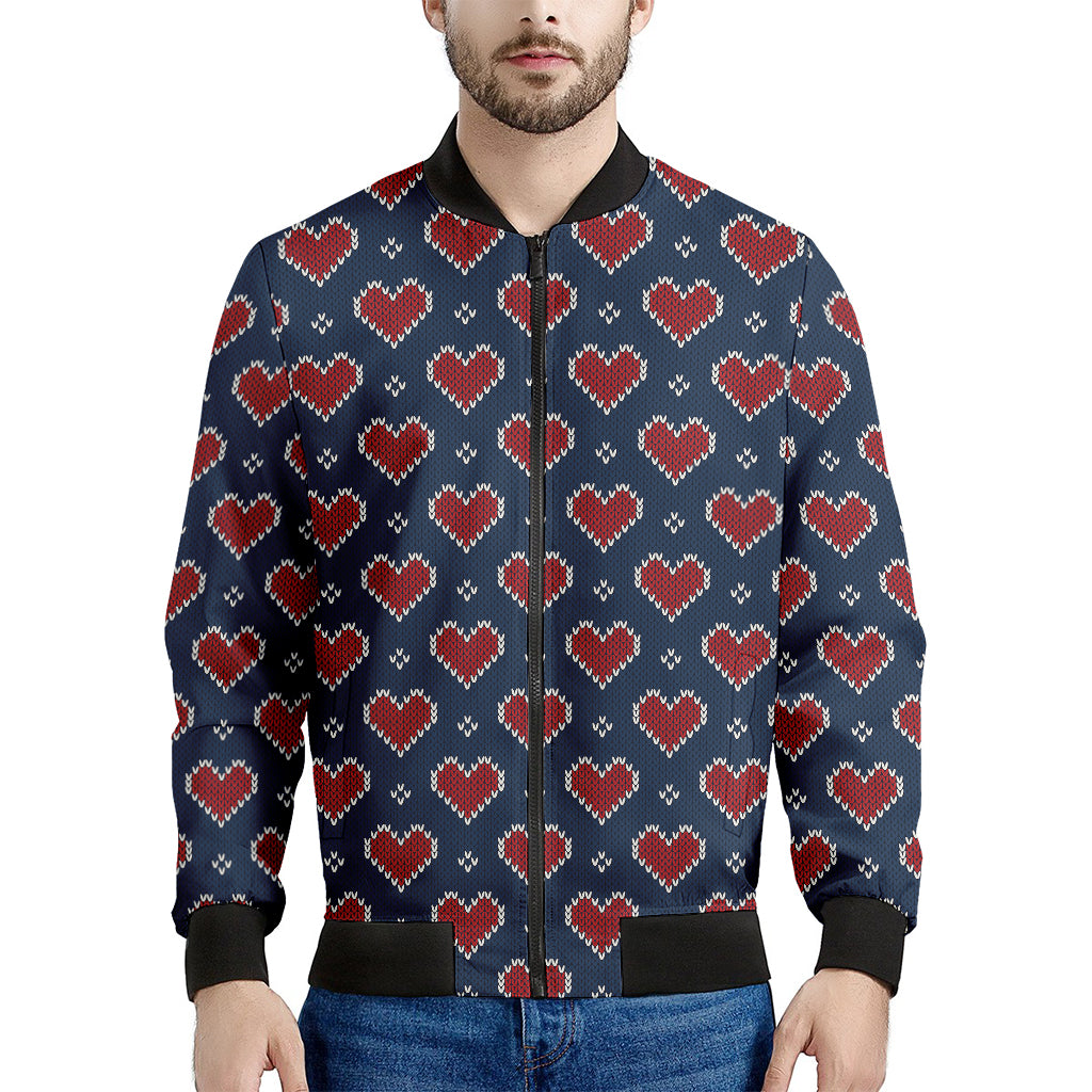 Heart Knitted Pattern Print Men's Bomber Jacket