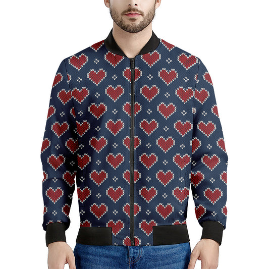 Heart Knitted Pattern Print Men's Bomber Jacket