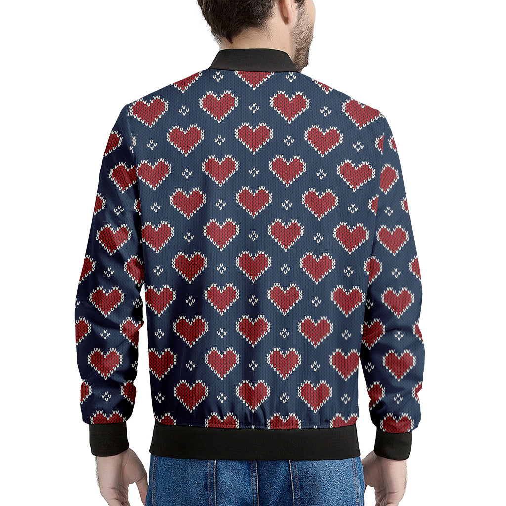 Heart Knitted Pattern Print Men's Bomber Jacket