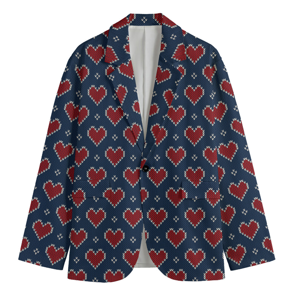Heart Knitted Pattern Print Men's Cotton Blazer
