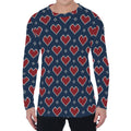 Heart Knitted Pattern Print Men's Long Sleeve T-Shirt