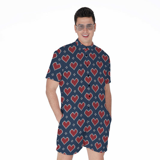 Heart Knitted Pattern Print Men's Rompers