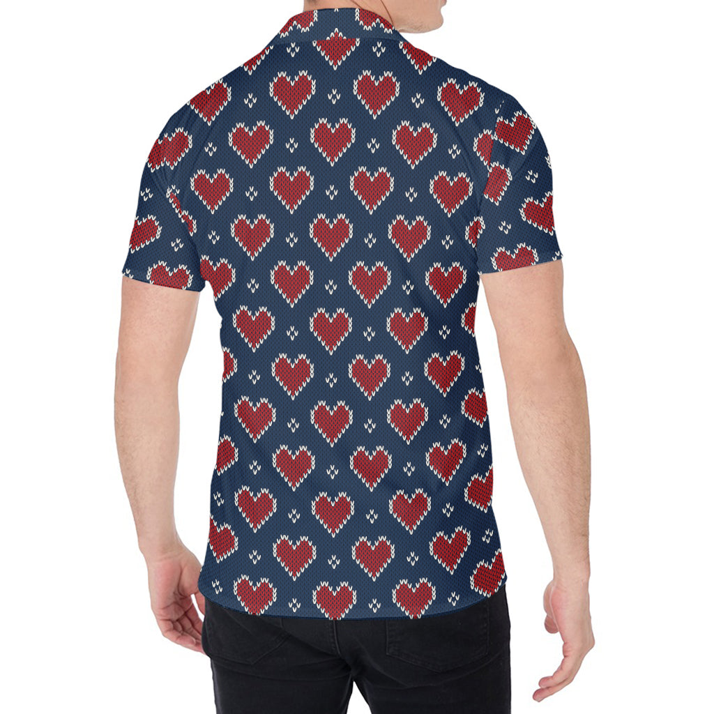 Heart Knitted Pattern Print Men's Shirt