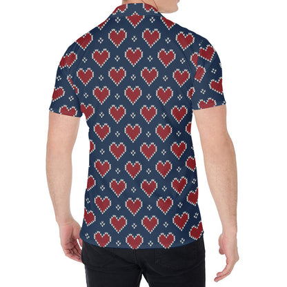 Heart Knitted Pattern Print Men's Shirt