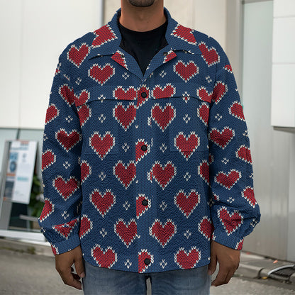 Heart Knitted Pattern Print Men's Shirt Jacket