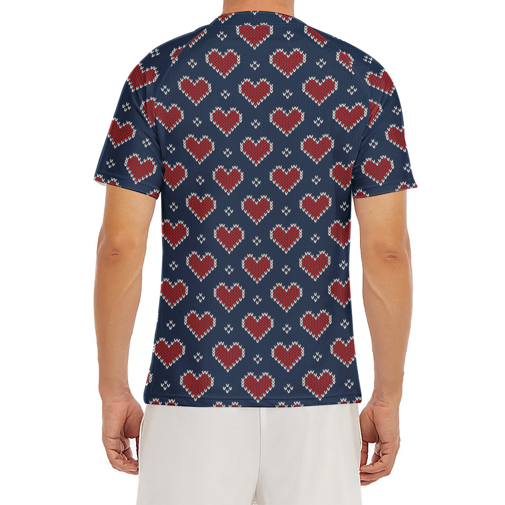 Heart Knitted Pattern Print Men's Short Sleeve Rash Guard