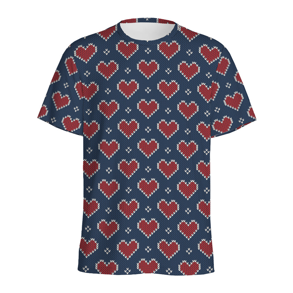 Heart Knitted Pattern Print Men's Sports T-Shirt