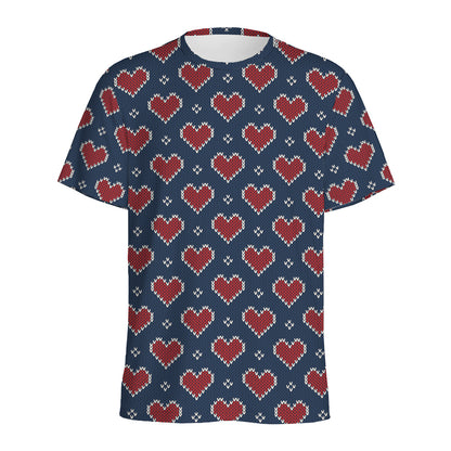 Heart Knitted Pattern Print Men's Sports T-Shirt