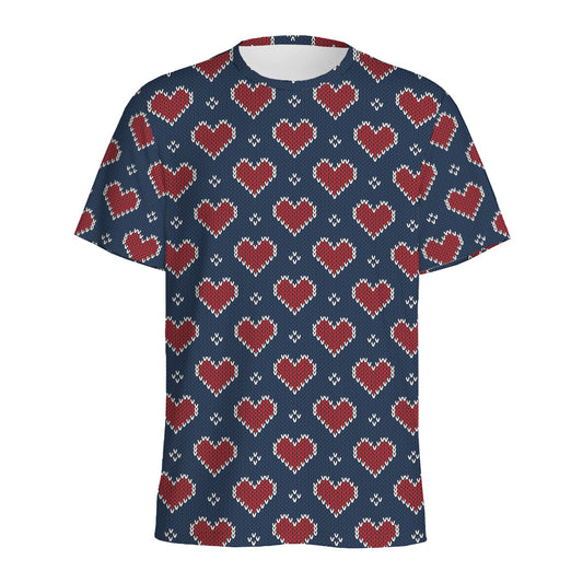 Heart Knitted Pattern Print Men's Sports T-Shirt