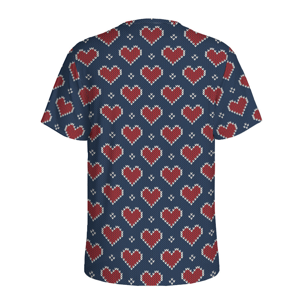 Heart Knitted Pattern Print Men's Sports T-Shirt